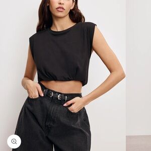 NWT Good American Black “Muscle” Crop Top